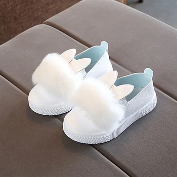 

Cute toddlers baby girls rabbit ear pompom shoes for children kids leather single shoes