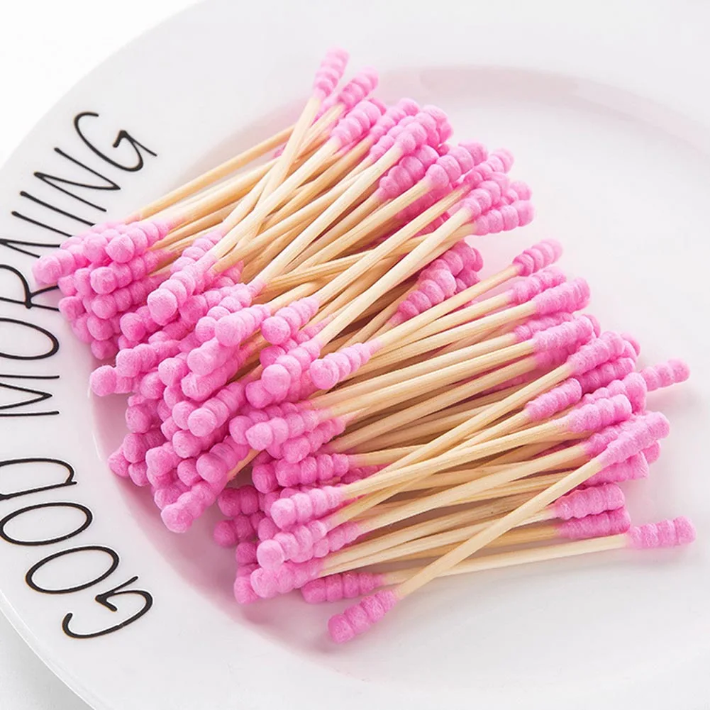Double-head Cotton Swabs Lipstick Applicator Swabs Remover Sticks Ear Clean Wooden Sticks Cotton Swab Makeup Tools 100 Pcs/set
