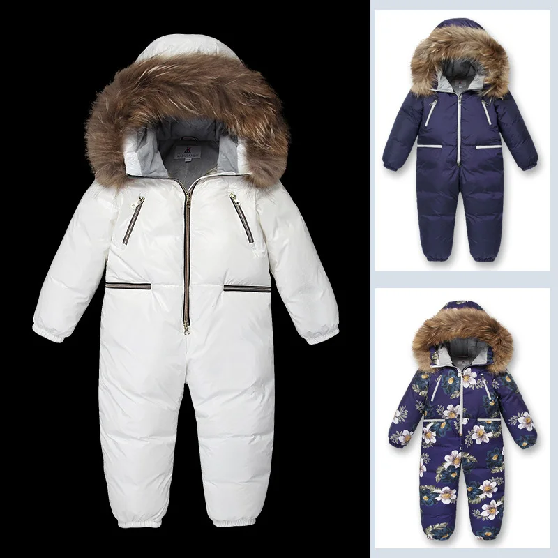 Зимний комбинезон; Одежда для девочек; зимние куртки с капюшоном; детские комбинезоны; плотная теплая верхняя одежда на утином пуху; парка; лыжный костюм