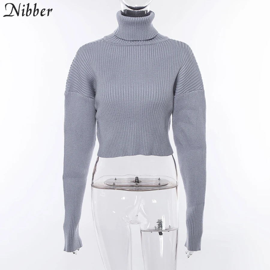 Nibber/осенний короткий свитер в стиле Харадзюку, Женский офисный элегантный короткий топ с высоким воротником и длинным рукавом, осенне-зимний свитер Mujer