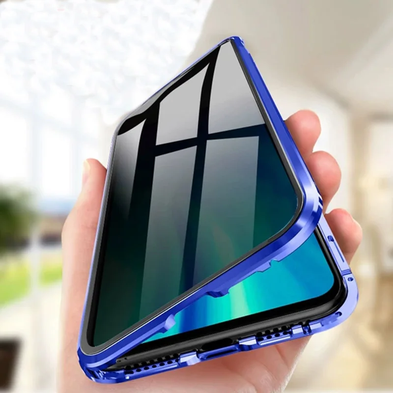 

New Magnetic dual Tempered Glass Privacy Metal Phone Case Coque 360 Magnet Antispy Protective Cover For huawei P30 pro
