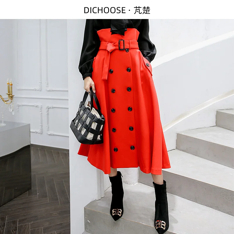 2019 Speciale Aanbieding Limited Faldas Rokken Womens Midi Rok Vrouwen Rok A-lijn Lange Hoge Taille Retro Double Breasted Vrouwen 2019 Speciale Aanbieding Limited Faldas Rokken Womens Midi Rok Vrouwen Rok A-lijn Lange Hoge Taille Retro Double Breasted Vrouwen