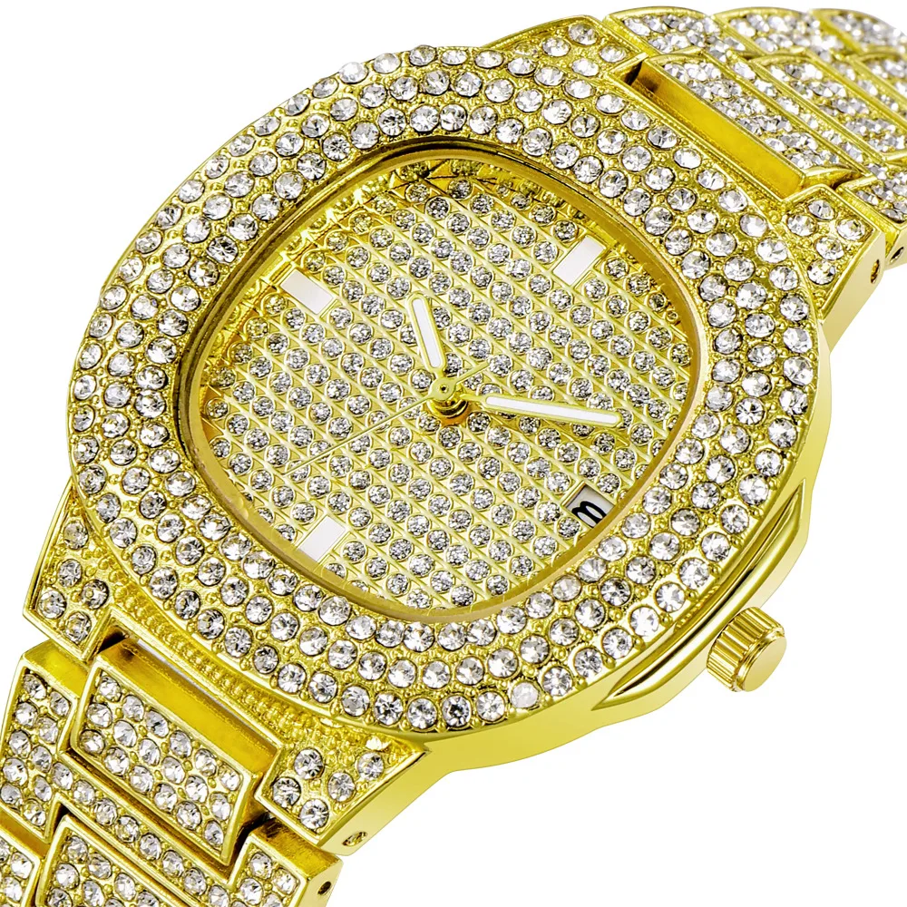 

Women Watches Luxury Brand Iced Out Diamond Auto Date Quartz Wristwatch Gold Stianless Steel Band Waterproof Clock Drop Shipping