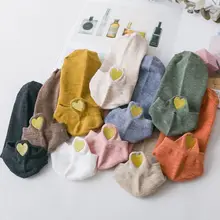 Новые носки с принтом в форме сердца женские японские хлопковые носки короткие носки с вышивкой Золотое сердце 5 пар в партии