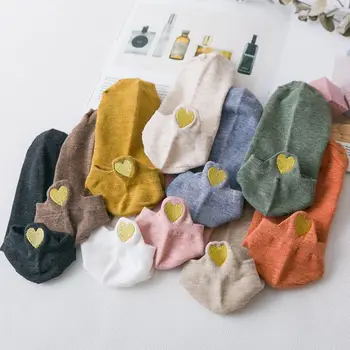 

New Heart Socks Women Cotton Socks Japanese Ankle Short Socks Embroidery Gold Heart 5 pairs lot-new test