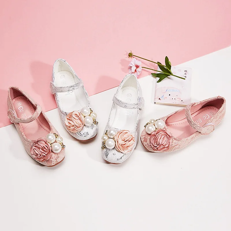 

2021New Arrival PU Leather Sandals Children Kids Pearl Lace Shoes for Toddlers and Kids Children's Flats Heels A019