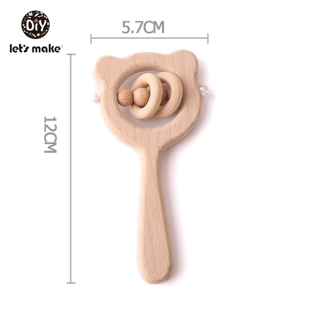 Let’ s Make Baby Rattle Beech Wooden Bear Panda Hand Play Gym Montessori Toys With Silicone Beads Educational Baby Toys Rattles 2