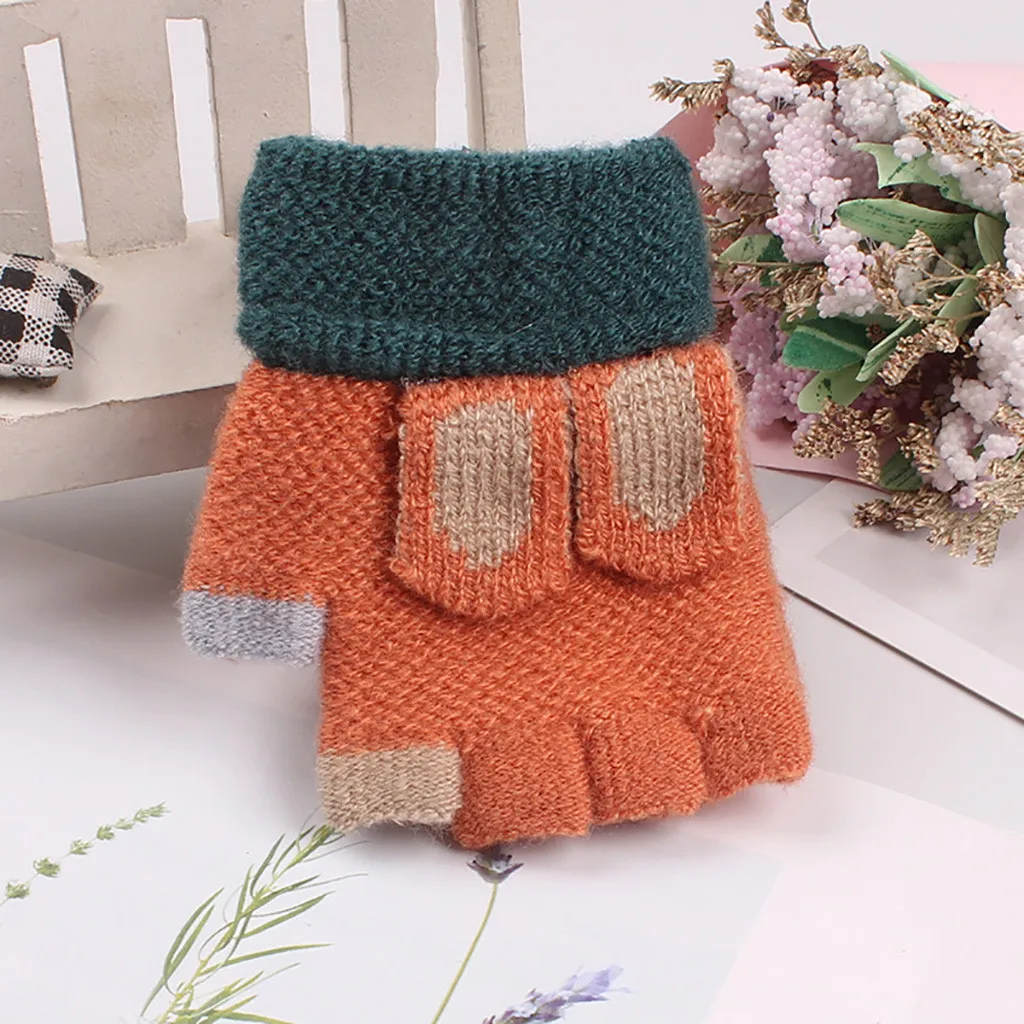 winter gloves Children's fingerless gloves Cartoon Warm Knit Children's Gloves guantes mujer