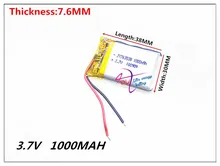 763038 3.7V 1000MAH bateria de polímero de lítio-ion 1000 mah veículo viajar gravador de dados de LED brinquedos falantes