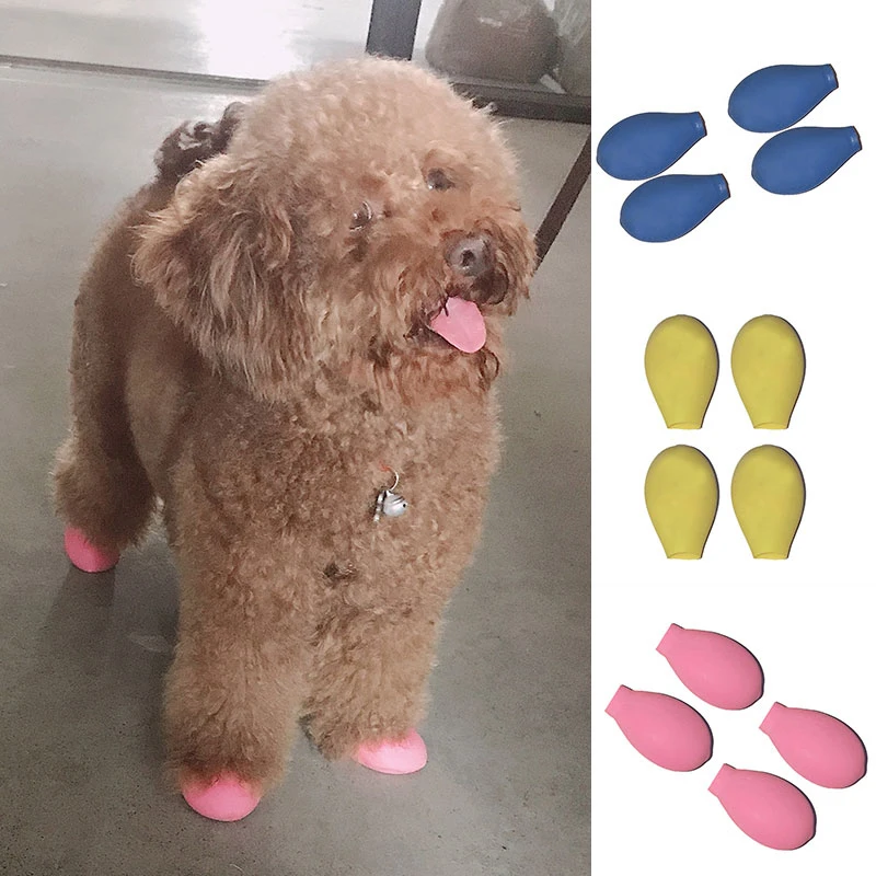

Pet Rubber Balloon Shoes For Rainy Walking Waterproof Non-slip Anti-scratch Rain Boots 4Pcs/Lot Solid Color Outdoor Pet Shoes