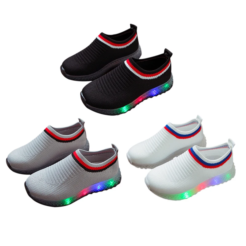

2019 New Summer Autumn Kids Boys Shoes LED Illuminate Korean Version 3 Colors Socks Striped Shoes