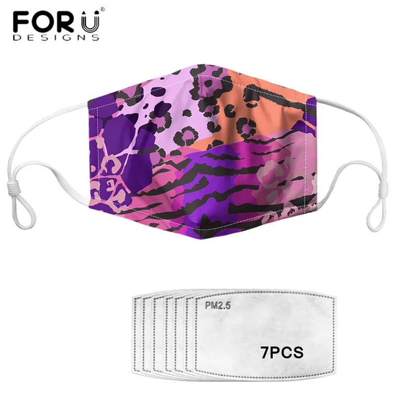 

FORUDESIGNS Adults Mask for Mouth Nose Leopard Pattern Printed Anti PM2.5 7PCS Filters Mask Clothing Tapabocas Masque 2020