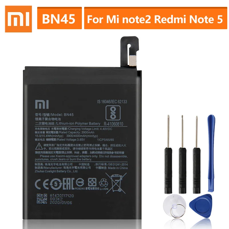 

Original Replacement Battery For Xiaomi Mi note2 Redmi Note 5 Redrice Note5 BN45 Genuine Phone Battery 4000mAh