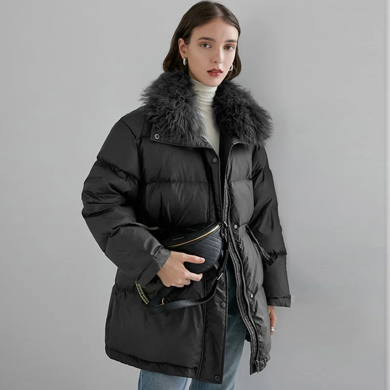 Large Natural Lamb Fur Collar 2020 Down Jacket