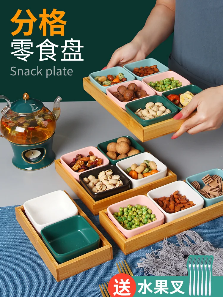 Living Room Snack Plate Nordic Modern Creative Dried Fruit Plates Kitchen Ceramic Serving Bowl With Wood Tray | Дом и сад