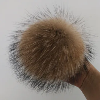 

12 15cm Natural Animal Hairball Hat Ball Pom Pom DIY Really Raccoon Large Hair Ball Wholesale Beanie PomPom With Buckle