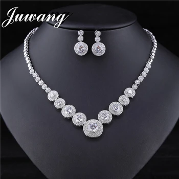 

JUWANG Crystal Round Earrings Necklace Set Bisuteria Bridal Jewelry Sets Rhinestone Acero Inoxidable Joyeria Mujer