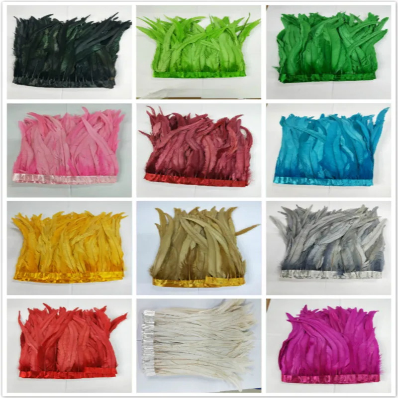 

Free shipping new design 5 Yard/lcolor Rooster Coque Tail Fringes 30-35cm Sewing on Rooster feather trimming/ribbon 12 colors