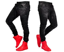 Новинка 2018, мужские черные джинсы в европейском и американском стиле, хит продаж, модные ковбойские брюки с эластичной резинкой на талии