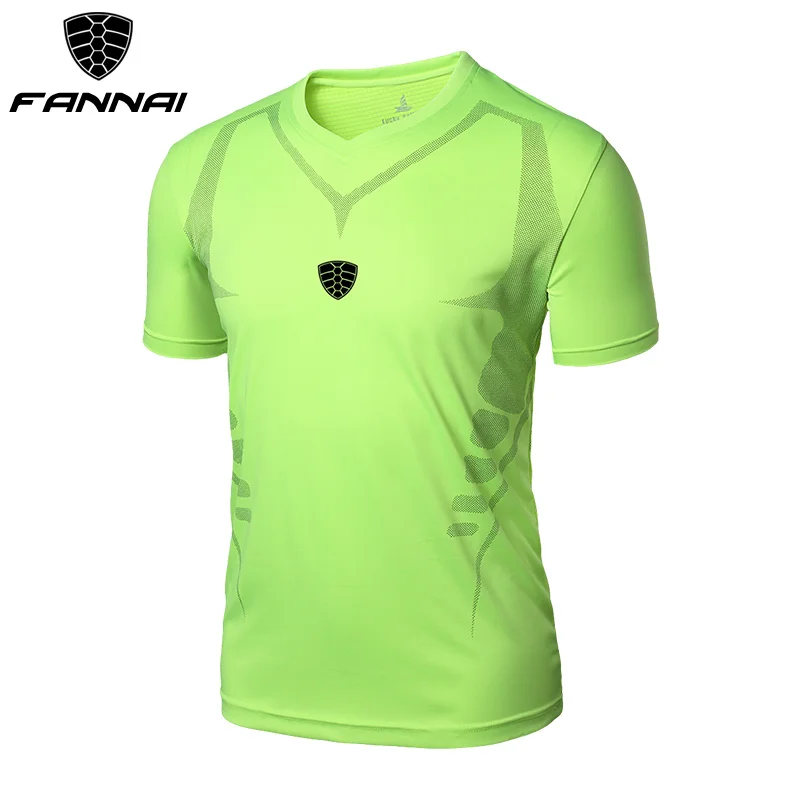 FANNAI Men T Shirt Sport Tops Tees Quick Dry Fitness Gym t shirt Short sleeve Men's Running Shirts Jerseys Sportswear Workout - Цвет: FN007Green