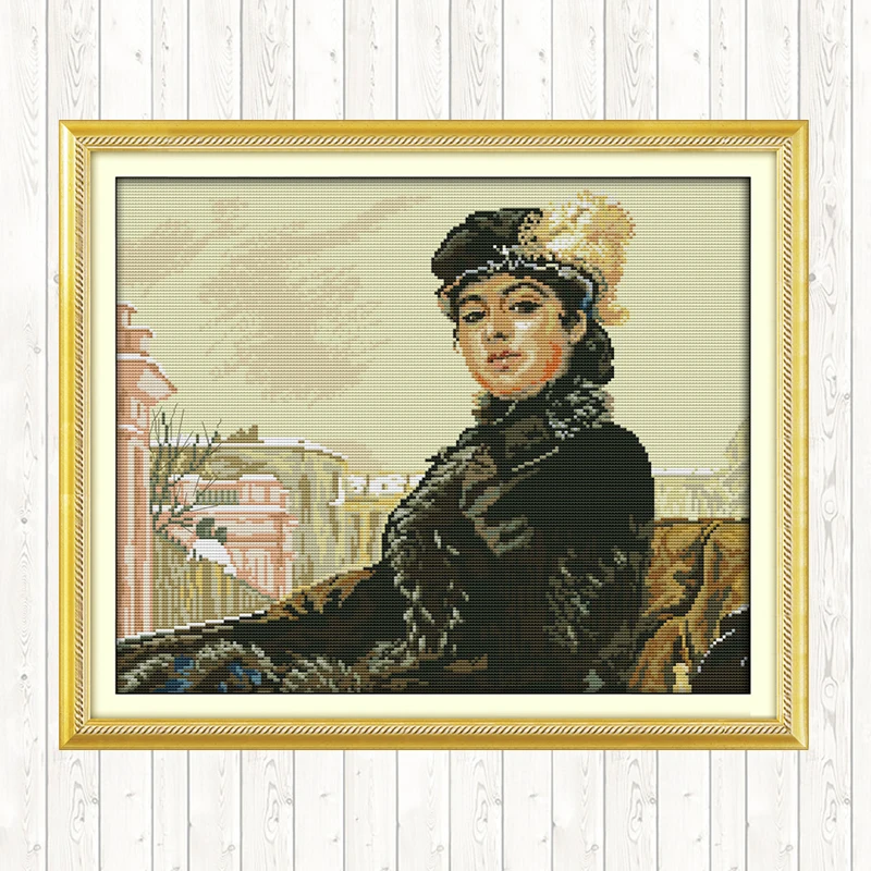 

A Young Russian Girl 14CT 11CT Counted Stamped Cross Stitch Kit DMC Cotton Thread Printed Canvas DIY Needlework Crafts Handmade