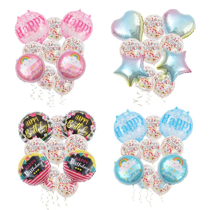 

10pcs Happy Birthday Balloons Set Blue Pink Heart Star Foil Baloon Inflatable Confetti Ballon Birthday Party Decorations Kids