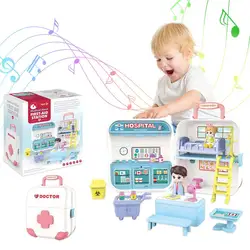 Maison de poupée, ensemble de jeu pour hôpital, bricolage, jouet Portable, Kit cadeau, petite maison avec canapé de chambre à coucher, cadeaux amusants pour enfants de 3 à 4 ans 