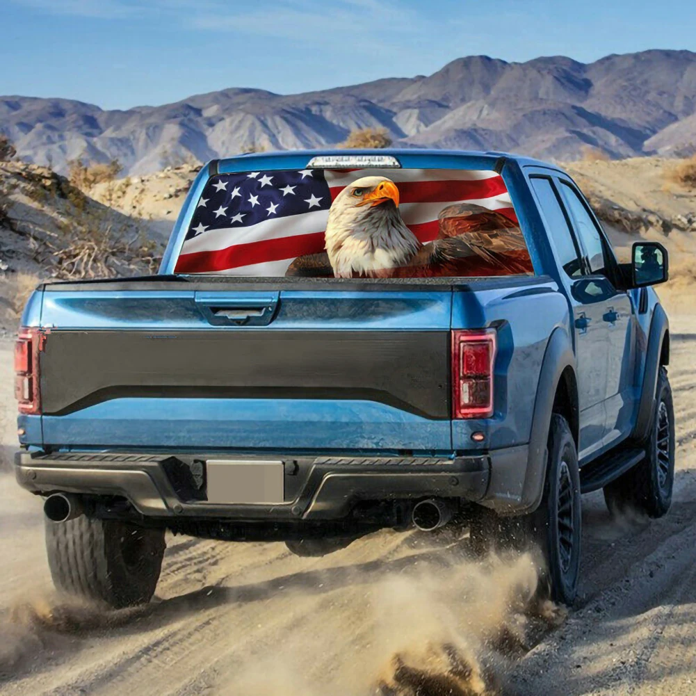 Car Rear Window Graphic Decal Sticker Truck SUV Van American Flag Eagle Label