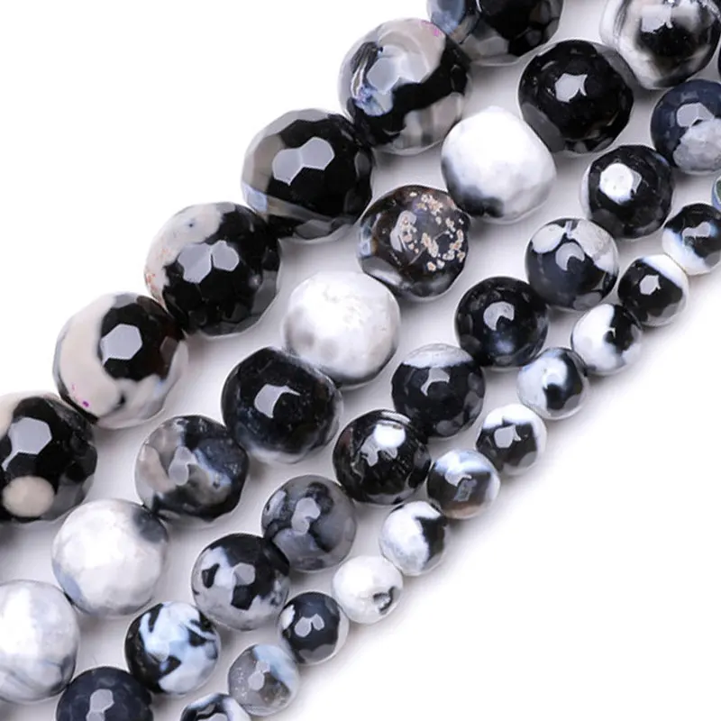 

Wholesale White Faceted Fire Agates Natural Stones Beads 6 8 10 12mm Jewelry Making DIY Bracelet Necklace Ear Stud Accessories