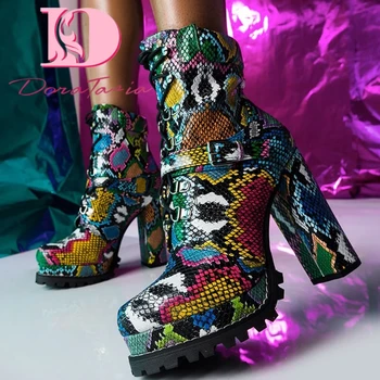 

Dora Tasia 2020 Hot Sale Motorcycle Women Boots Square Heel Round Toe Zip Animal Prints Platform Shoes Winter Casual Women Boots