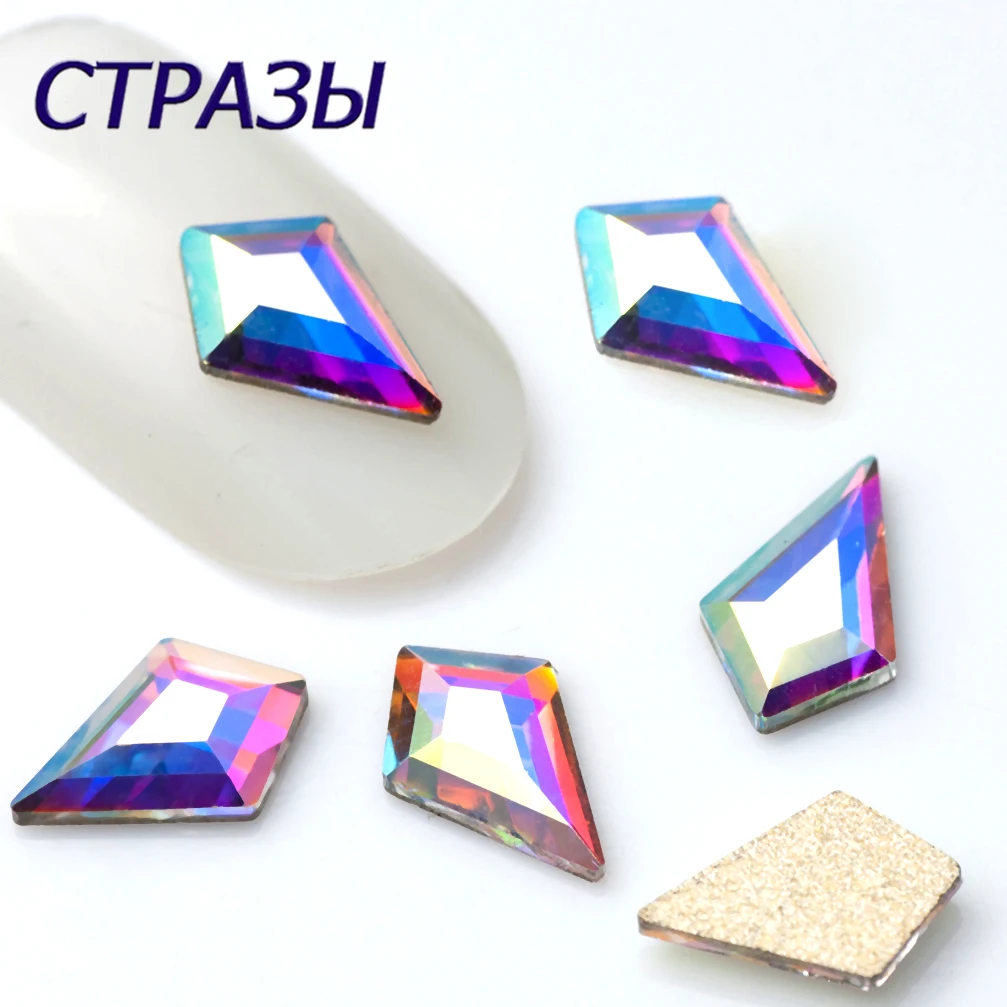 

YanRuo 20pcs Color AB Tips Flatback Pixie Crystal Arrow Shape 3D Manicure Gems For Nail Art Decorations DIY Design Accessories