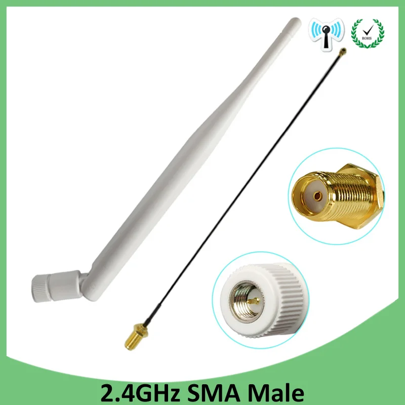 GRANDWISDOM 5pcs 2.4G antenna 5dbi sma male wlan wifi 2.4ghz antene IPX ipex 1 SMA female pigtail Extension Cable iot antena