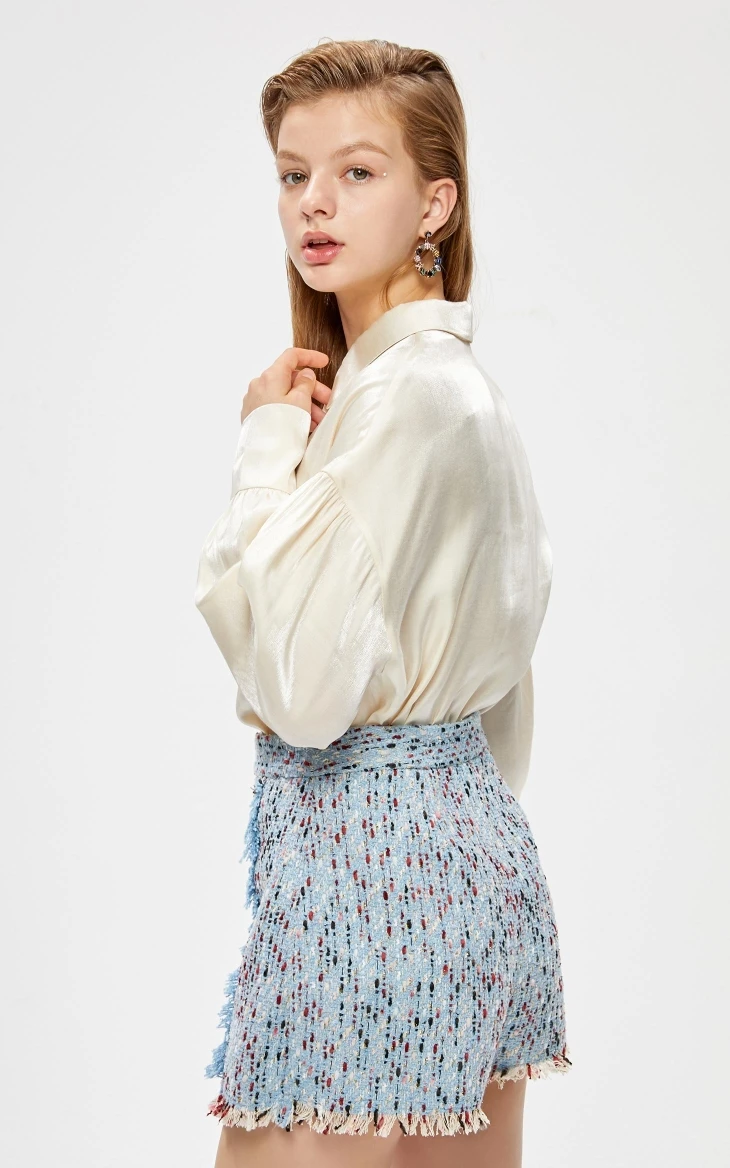 Vero Moda женская OL стильная металлическая блестящая Свободная рубашка с открытыми плечами | 319305537