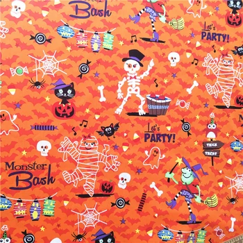 

New 140cm wide Halloween Monster Bash Printed Cotton Fabric Quilting Patchwork Sewing Material Cotton Skull Fabric Diy Clothing