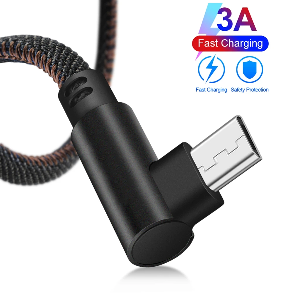 

90 Degree Micro USB Cable 1M 2M Fast Charging Data Charger Cord For Samsung Xiaomi MP3 Game Android Microusb Mobile Phone Cable