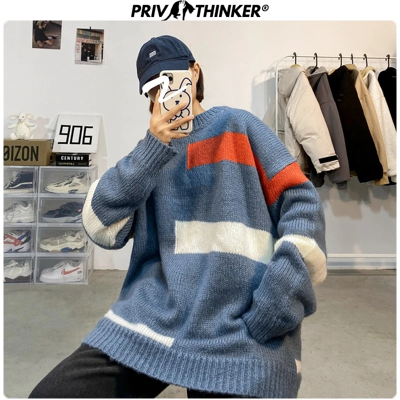 Privathinker женский винтажный осенний вязаный свитер, женский корейский Свободный зимний свитер, женский модный пуловер с круглым вырезом
