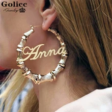 Golicc Stainless Steel Earrings Custom Name Bamboo Hoop Earrings Personalized Gifts For Women Gold Gifts For The New Year Jewelr