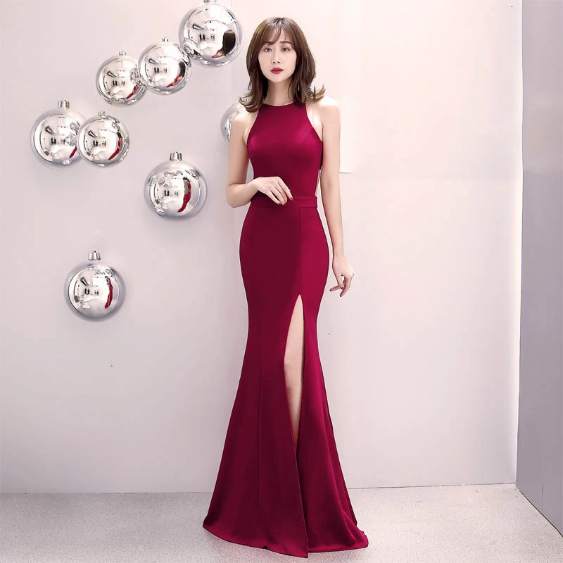 Wine Red Shoulder Burgundy Evening Dress Long Girls Wedding Mermaid Stretch Side Slit Prom Gown Dubai Zipper Party Dresses Robe |