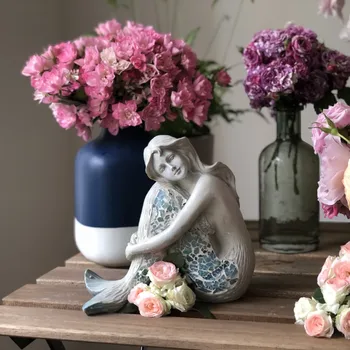 

Resin Mermaid Decoration Character Sculpture Goddess Ornaments Figurines Villa Pool Sculpture Patio Flower Pot Garden Decoration