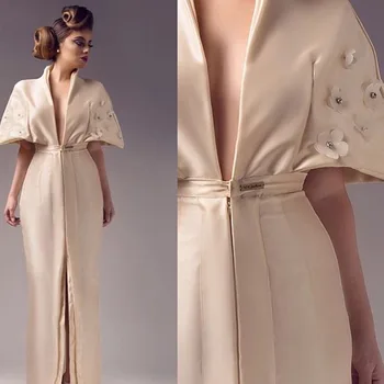 

2018 Plunging V Neck Evening Sexy High Slits Formal Gowns with Half Cap Sleeves Cheap From China mother of the bride dresses