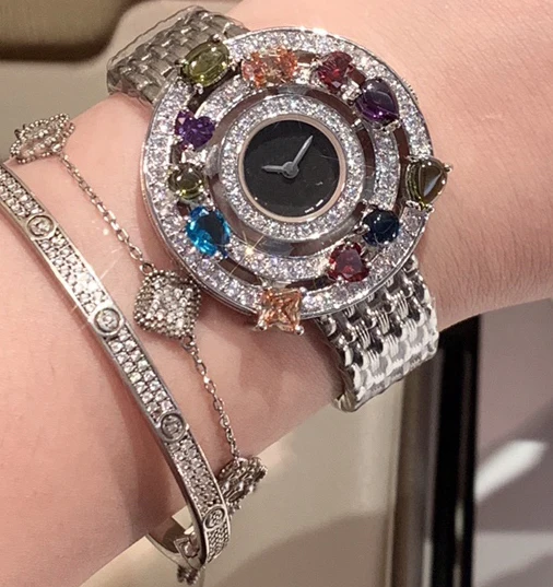 Новинка, кварцевые наручные часы orologi с кубическим цирконием и цветным камнем, круглые часы с черным/белым циферблатом, наручные часы для женщин