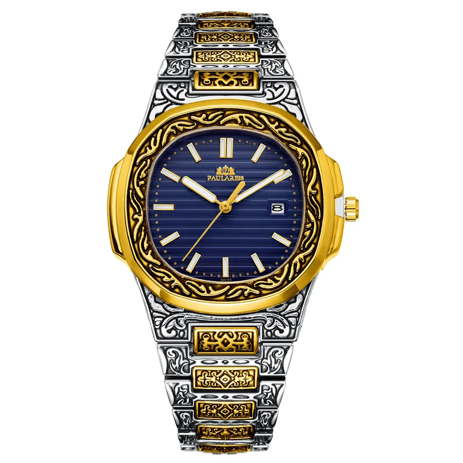 Half Gold Blue Мужские Винтажные светящиеся часы в античном стиле, розовое золото, желтое золото, серебро, 2 тона, Модные Синие Серые кофейные Модные кварцевые роскошные часы - Цвет: Half Gold Blue