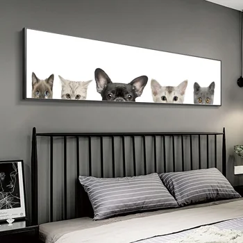 

Nordic Style Animal Canvas Painting Cute Dog Cat Art Print On Canvas Wall Art Painting Wall Pictures For Bedroom Living Room