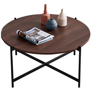 

Simple Round Coffee Table Wooden Surface Metal Frame Tea Table 36'' Marble Wood Pattern Sofa Side Desk Living Room Furniture