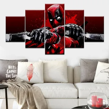 

Deadpool Character 5 Pieces HD Canvas Modern Printed Living Room Home Decor Pictures Painting Wall Art Modular Poster Frame work