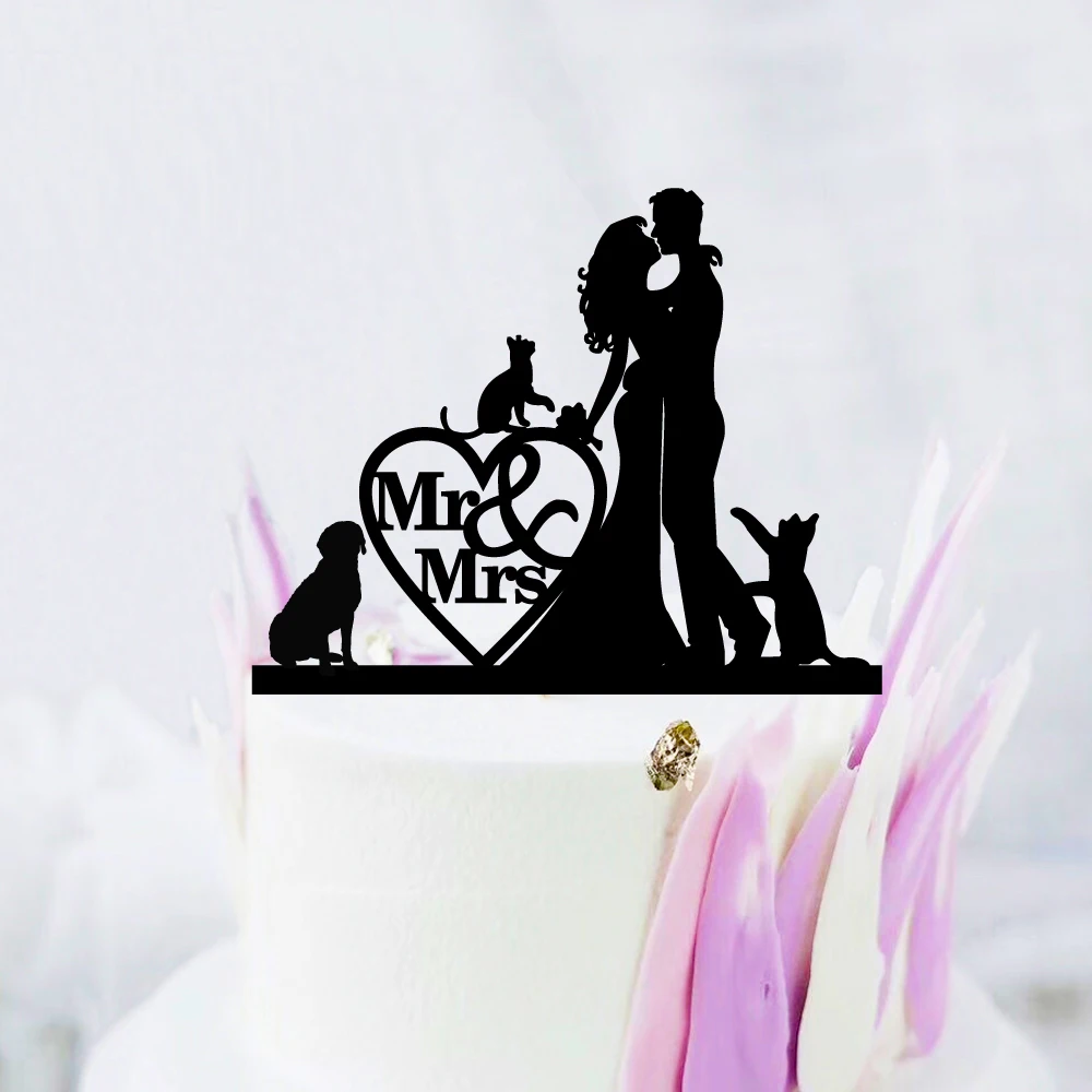 Pet Dog Cat Wedding Cake Topper party decorations cake topper cake decorations cake toppers Mr Mrs Bride Groom Acrylic Black Cake Toppers Decoration Mariage Party Supplies Adult Favors