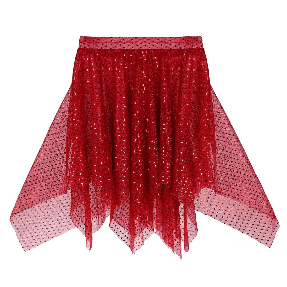 MSemis Women Ballet Skirt Glitter Sequins Polka Dots Asymmetric Latin Dance Wrap Over Scarf Skirts Stage Performance Costumes