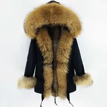 Женское пальто с теплой подкладкой FURTJY, длинная уличная парка с большим капюшоном и воротником из меха енота, зимний сезон