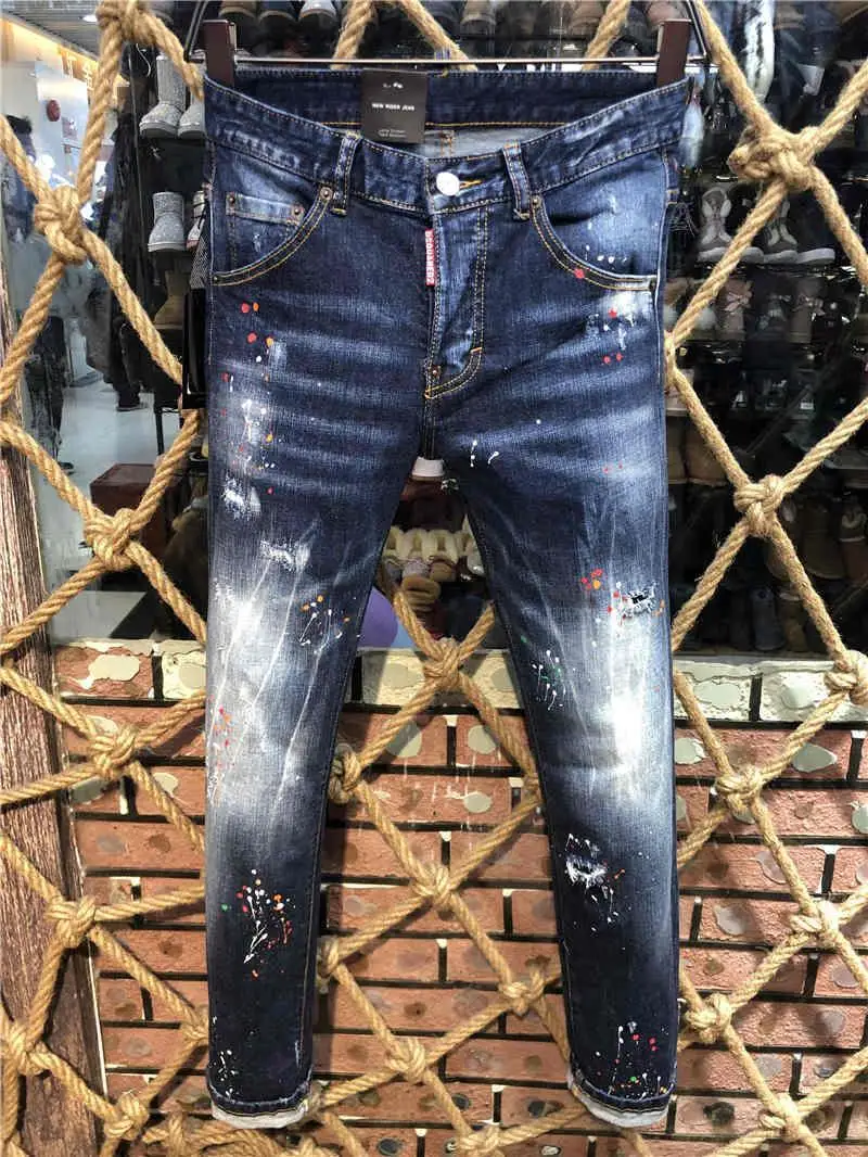 Dsquared2 pantalones vaqueros de alta calidad para vaqueros de Chico, bordados, a moda, con agujeros, talla italiana 54 9505| Pantalones vaqueros| AliExpress