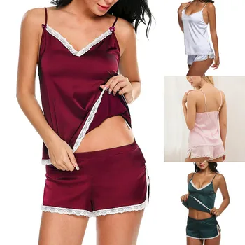 

Women's Underwear Pajamas Shorts Sleeveless Lace Splicing Stain Sleepwear Sets Summer Solid Fashion Pajamas #30